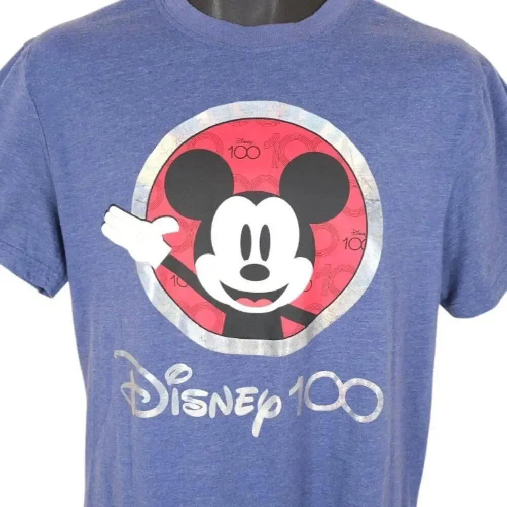 Mickey Mouse T Shirt Mens Size Small Blue Disney 100 Years OVERSIZED Fit